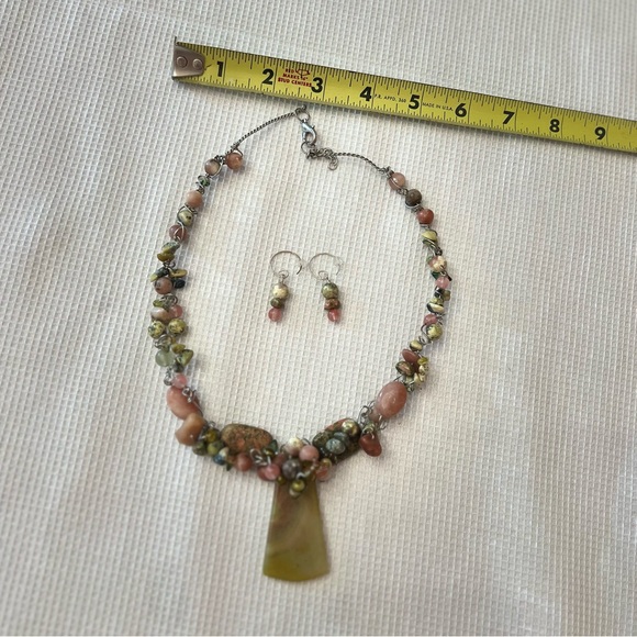 🌞HANDMADE Necklace & Earring Set:Mixed-Media Metallic Stone/Glass/+ Beaded. NEW - Picture 4 of 4